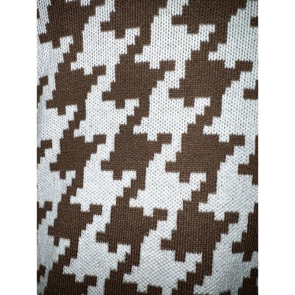 Houndstooth PONCHO Sweater Knit Brown Zip Medium Petite / Small Petite PM PS OS - Picture 2 of 7